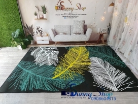 Thảm Bali 5d hình lông vũ xanh 