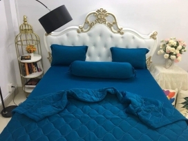 BỘ CHĂN GA THUN HÀN QUỐC CAO CẤP XANH CỔ VỊT 