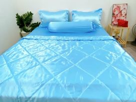 BỘ CHĂN GA PHI LỤA  CAO CẤPmàu xanh da trời