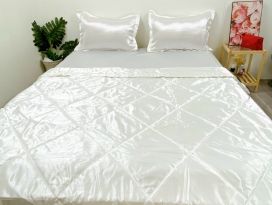 BỘ CHĂN GA PHI LỤA  CAO CẤP màu trắng