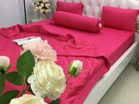 BỘ CHĂN GA THUN HÀN QUỐC CAO CẤP - HỒNG SEN 